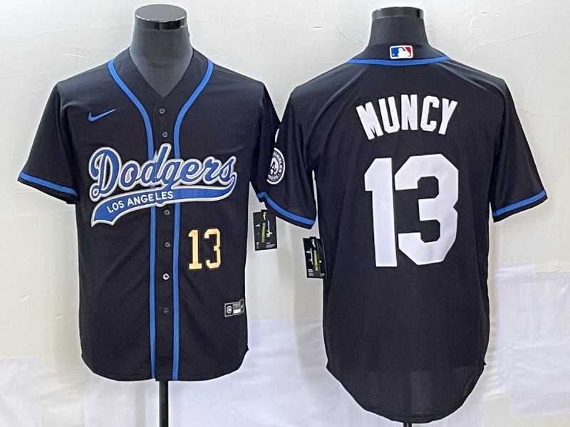 Men%27s Los Angeles Dodgers #13 Max Muncy Number Black With Patch Cool Base Stitched Baseball Jersey->los angeles dodgers->MLB Jersey